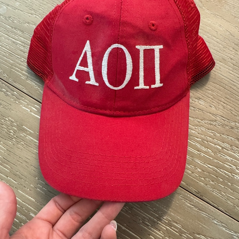 Vibrant Red and White AOΠ Embroidered Cotton Hat